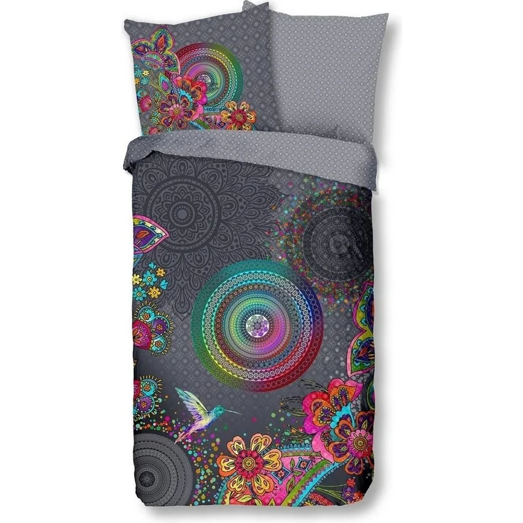 Traumschloss Bettwäsche Comfort Baumwolle, Flanell, 2 teilig, bunte Mandalas auf grauem Hintergrund – Bild 1