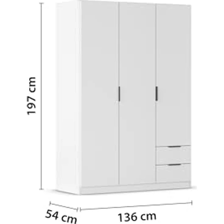 Rauch Möbel Lagoa, Kleiderschrank, Garderobe für Schlafzimmer, Kinderzimmer, Jugendzimmer 3-türig, 2 Schubladen, mit Zubehör Premium, Farbe Weiß, Breite 136 – Bild 4