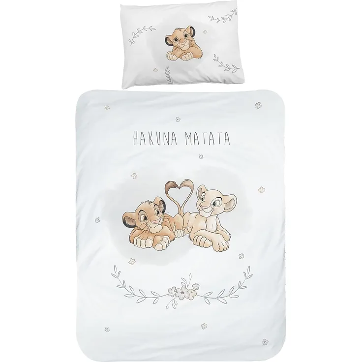 MTOnlinehandel Babybettwäsche König der Löwen 100x135 + 40x60 cm, 100 % Baumwolle Flanell, Biber, 2 teilig, Hakuna Matata Kinderbettwäsche