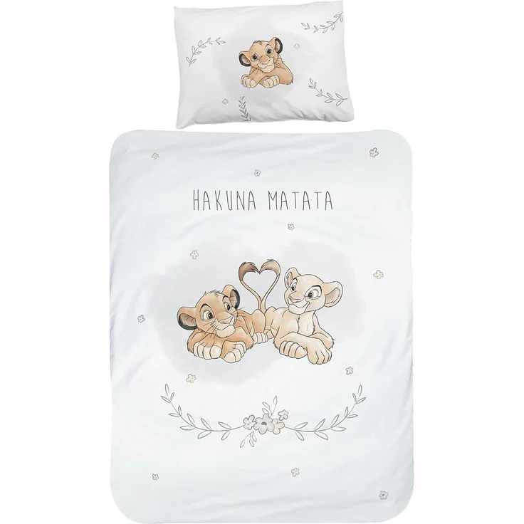 MTOnlinehandel Babybettwäsche König der Löwen 100x135 + 40x60 cm, 100 % Baumwolle Flanell, Biber, 2 teilig, Hakuna Matata Kinderbettwäsche – Bild 1