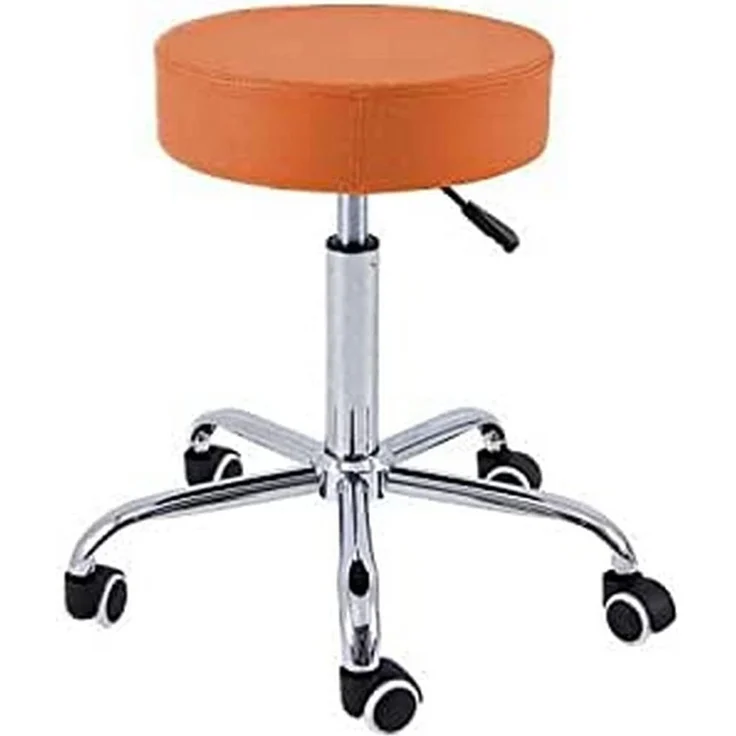 QUIRUMED Hocker mit Chromgestell, 5 Räder, Stahl, orange Farbe, Kunstlederpolsterung, hochdichte Polsterung, leicht, höhenverstellbar, bis zu 150 kg