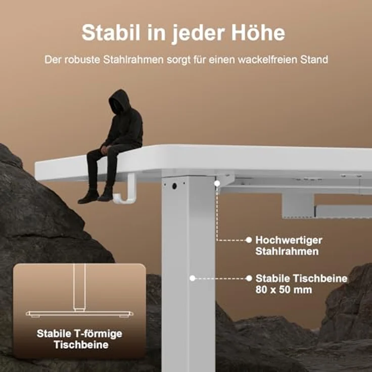 JUMMICO Schreibtisch elektrisch höhenverstellbar mit Kabelwanne & USB-Buchse, Weiß, 140x70 cm – Bild 8