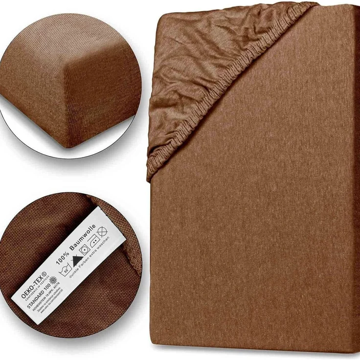 Jersey Spannbettlaken 180-200x200cm 100% Baumwolle Nougat – Bild 1