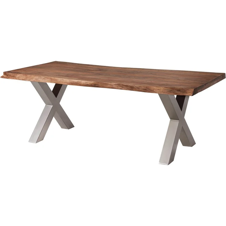 Baumtisch Sheesham 240x100x77 grau gebeizt / X-Beine silber mattFREEFORM 5 – Bild 9