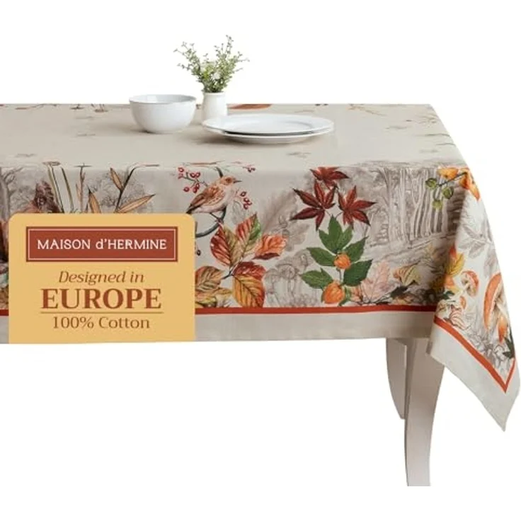 Maison d' Hermine Tischdecke, quadratisch, 152 x 152 cm, 100% Baumwolle, wiederverwendbar, dekorativ, für den Alltag, Esszimmer, Bauernhaus, Zuhause, Party, Feste und Hochzeit, Recolte – Bild 1