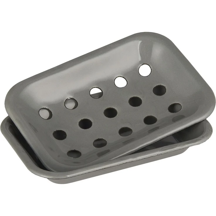 Ib Laursen - Seifenschale 2-teilig mit Ablaufschale Emaille Grau 0447-18 Vintage – Bild 5