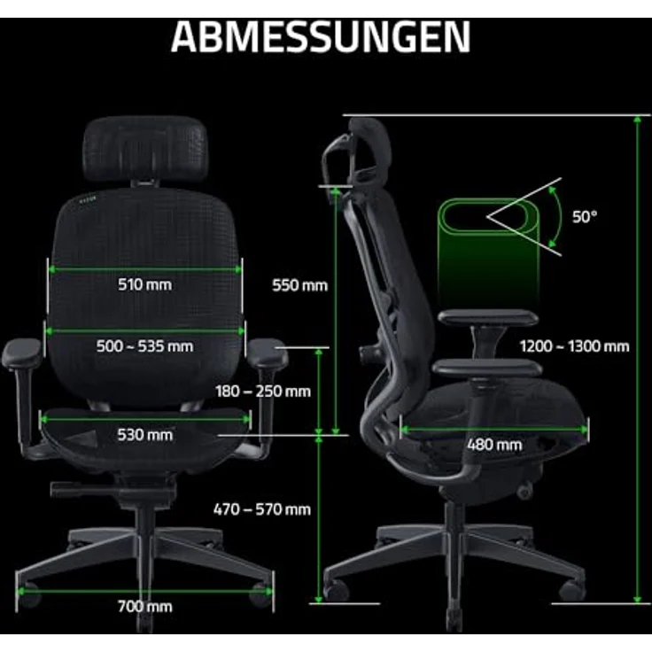 Razer Fujin Pro - Komplett anpassbarer Gaming-Stuhl mit ultra robustem, atmungsaktivem Mesh (Synchro-Tilt-Technologie, 2-D-Lordosenstütze, Ultra robustes Gestell Aluminium-Legierung) Schwarz – Bild 2