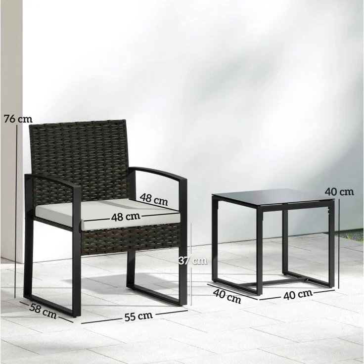 3-teiliges Gartenmöbel-Set mit Kunststoff-Rattan, Glastisch, 2 Sesseln, 55x58x76 cm, Cremegrau – Bild 5