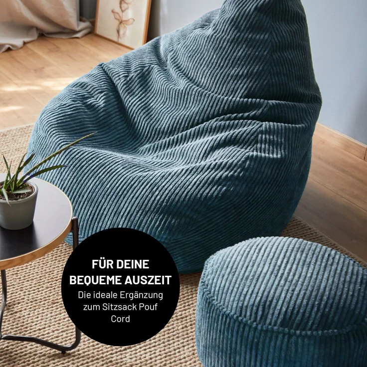 Lumaland Sitzsack GIANT Cord Sitzsack Stabile Lehne ideal fürs Gaming, verdeckter Reißverschluss, trendig & Gemütlichkeit vereint – Bild 8