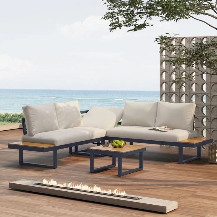 Merax Gartenlounge-Set, 5-Sitzer Gartenmöbel mit 5-Winkel-verstellbare Lehne, Beige + Grau – Bild 2