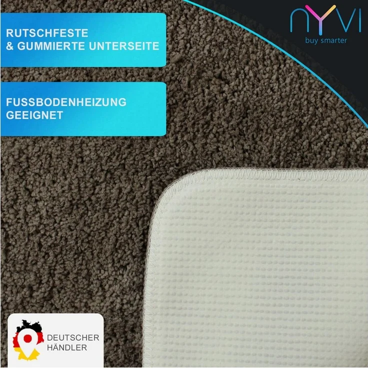 NYVI Badematte Badematten Set 2 teilig NYVISpa Lasalle Taupe Badezimmerteppich Set, Höhe 20 mm, Polyester, Badematte 50x80cm + WC Vorleger ohne Ausschnitt, Rutschfest & Waschbar – Bild 2