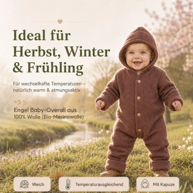 Engel Baby-Overall mit Kapuze, Holzknöpfen und Umschlag TOP – Bild 2