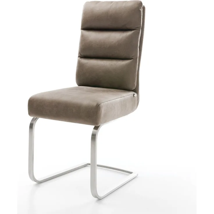 Stuhl Pela-Flex Freischwinger flach Edelstahl Vintage Taupe