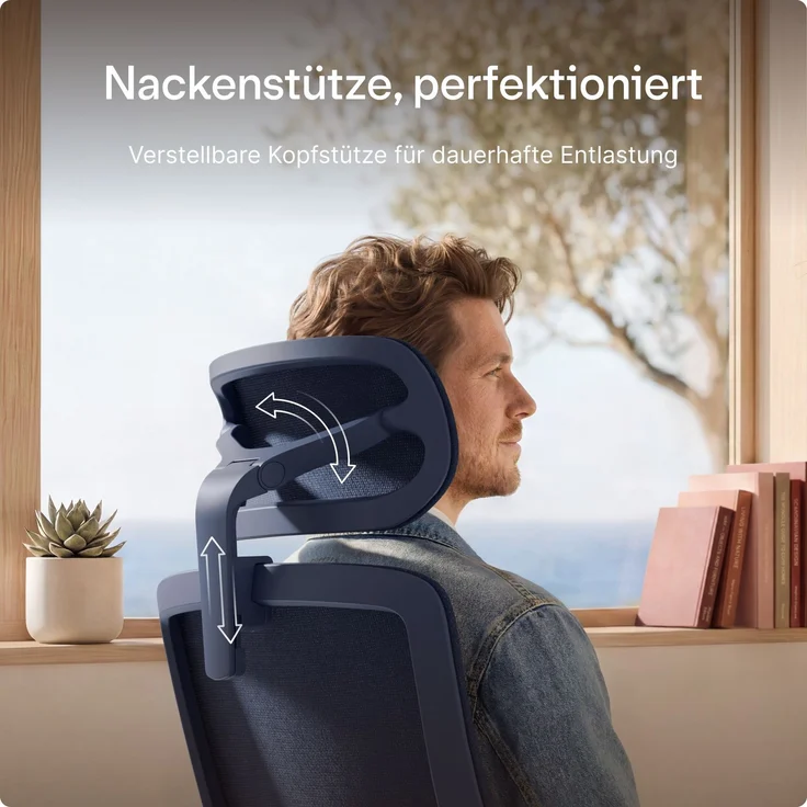 Desktronic Bürostuhl Verstellbarer Ergonomischer SitOne, Blau 4-Dimensional Armlehne, Integrierte 4-Wege-Lendenwirbelstütze – Bild 5