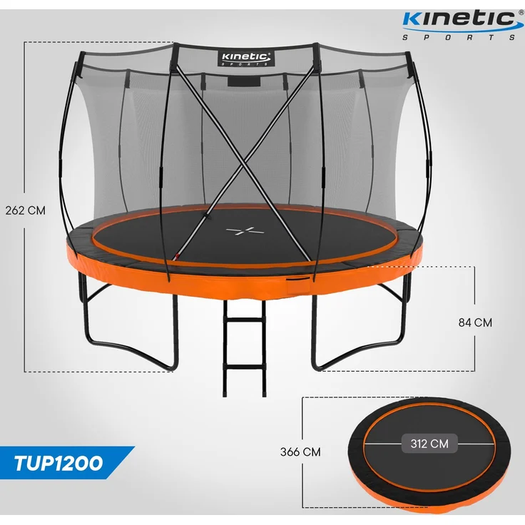 KINETIC SPORTS Trampolin Outdoor 'Ultimate Pro' Ø 244/305/366/427 cm – Kindertrampolin mit Leiter, Fieberglas-Netz, Gartentrampolin im Kürbis-Design, bis zu 160 kg – Bild 7