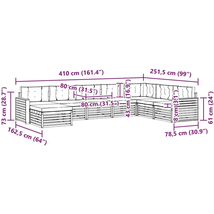 vidaXL Outdoor-Sofagarnitur 8 stk. 7-Sitzer Weiß und Creme 3390970 – Bild 9