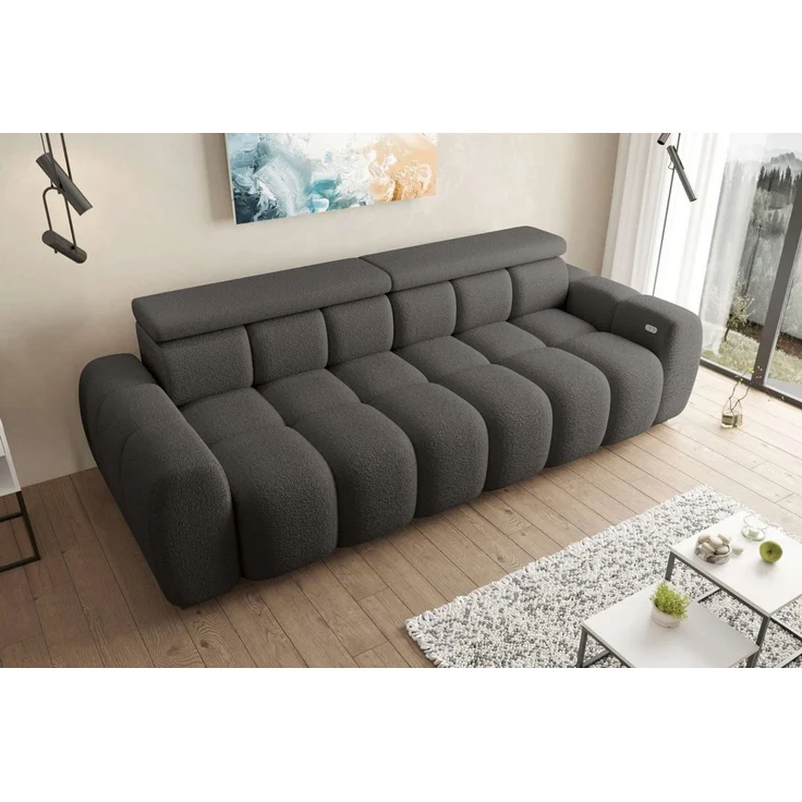99rooms Alessio Bigsofa Boucle-Stoff ABRIAMO Graphit mit Sitztiefenverstellung Lieferung Wohnung – Bild 2