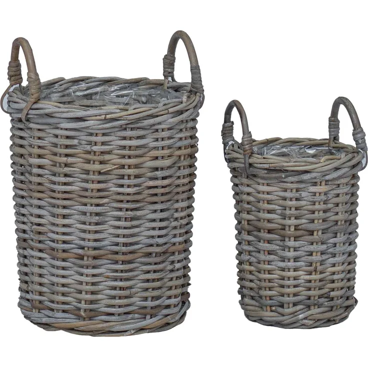 vidaXL Blumentopfkorb GENDT 2 stk. Natürliches Grau Kubu Rattan 42020957 – Bild 2