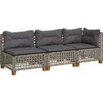 vidaXL Gartensofa mit Kissen 3-Sitzer Grau Poly Rattan 365942
