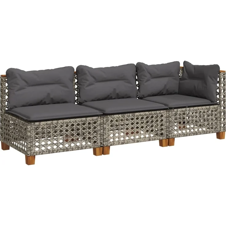 vidaXL Gartensofa mit Kissen 3-Sitzer Grau Poly Rattan 365942 – Bild 1