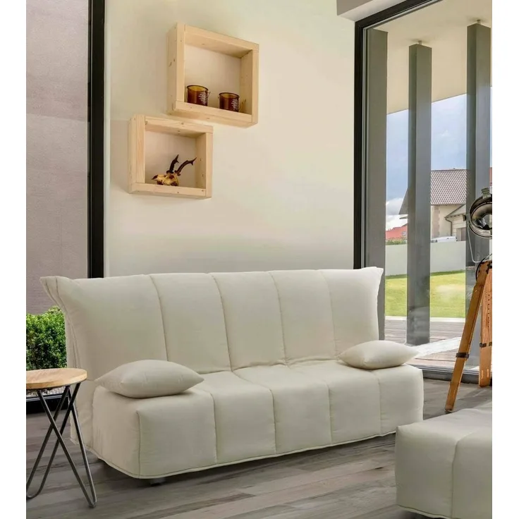 Talamo Italia 2-Sitzer Mina Schlafsofa, Wohnzimmersofa, Trolley-Öffnung, Made in Italy, aus gepolstertem Stoff, mit Kissen enthalten, Cm: 125x90h85, Farbe Beige