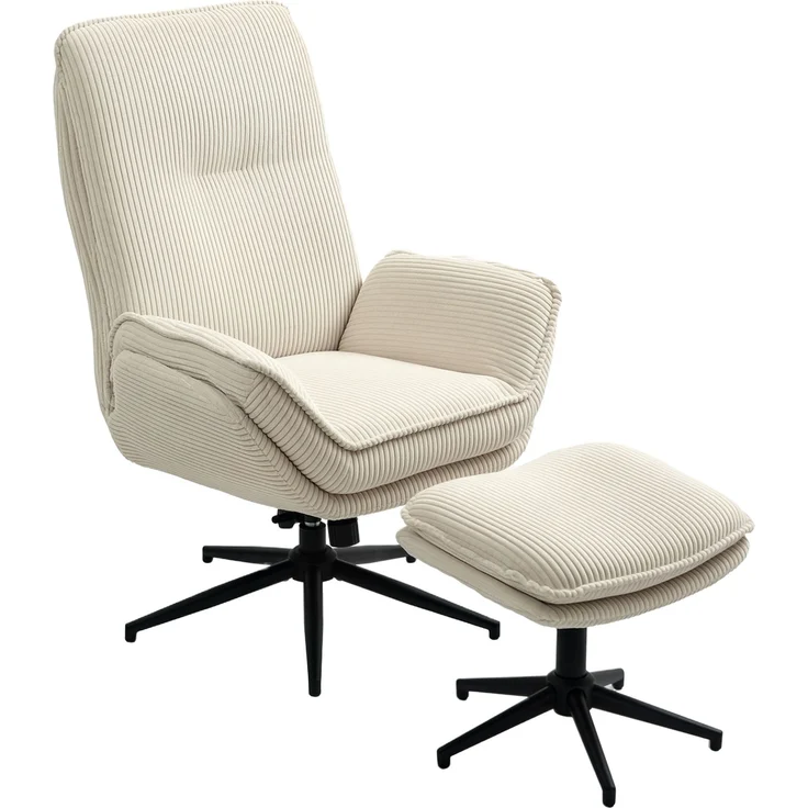 MELAYR, Drehbarer Polstersessel mit Fußhocker, Moderner Recliner-Sessel für Wohnzimmer, 83 x 72 x 107 cm, Beige – Bild 1