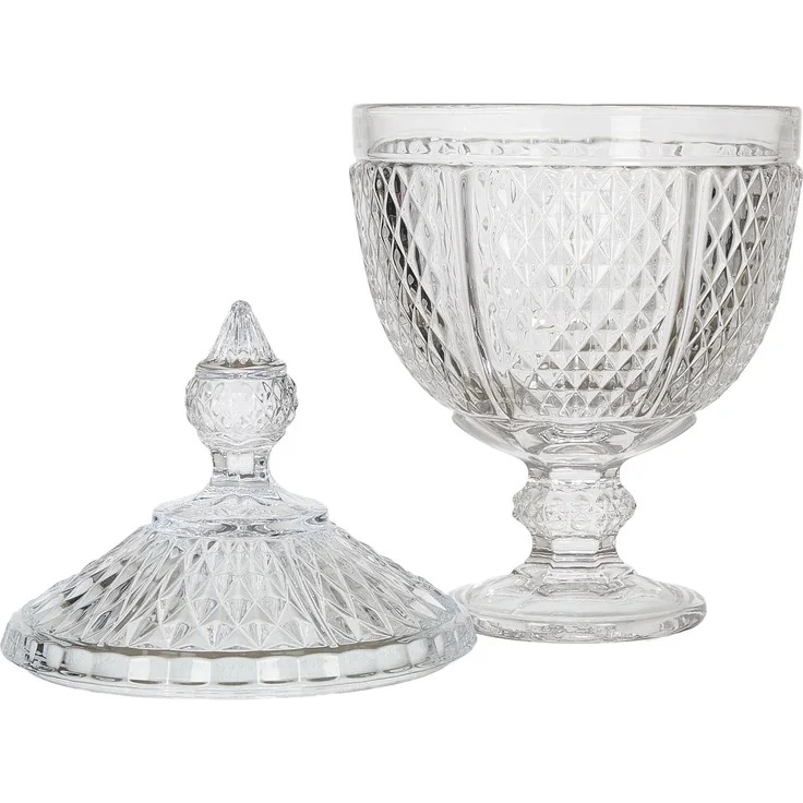 HOME DECO FACTORY, KA0543, Designer Candy Box in transparent Glass, Diamond Shape, ideal for Candies and Decorative Objects, Height 31 cm, transparent Color, Assorted Design