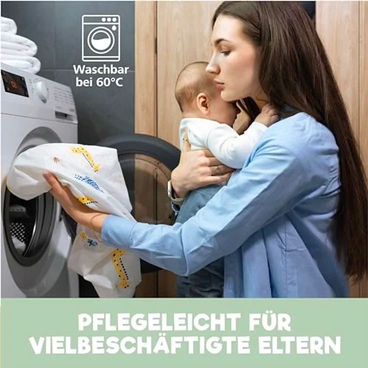2X Spannbettlaken aus 100% Baumwolle mit Gummiband - 1X Matratzenschoner aus 100% wasserdichtem Material - 3er-Set - 55x90 cm - Zitrone – Bild 8