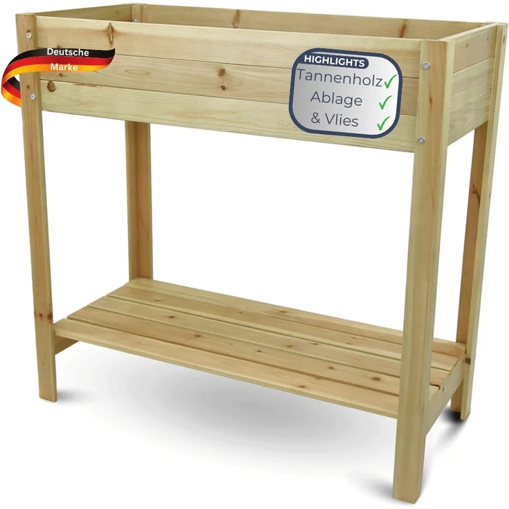 Hochbeet Balkon Holz KLEO - Inkl. Vlies & Handschuhe | Pflanzkasten hoch Blumenkasten aus Tannenholz Kräuterbeet Wetterfest, Natur – Bild 1