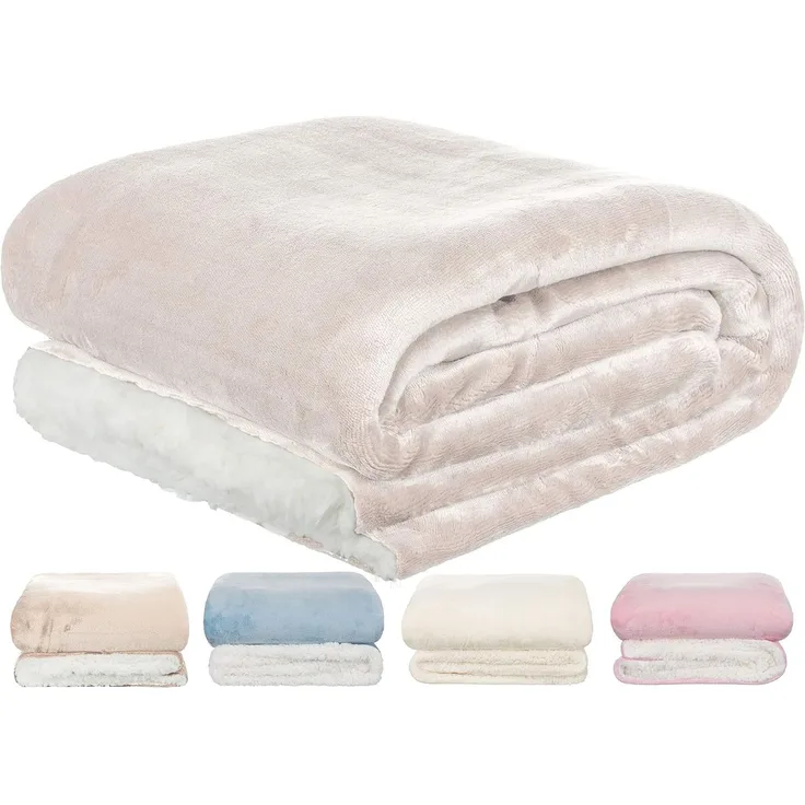 BRANDSSELLER Baby Flanell-Kuscheldecke mit Sherpa-Rückseite 2-farbig 100x150 cm (150x200 cm, Hellgrau)