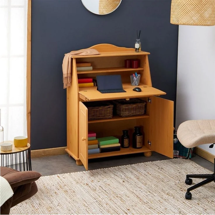 IDIMEX Sekretär DAVID, Schreibtisch im Landhausstil aus Massivholz mit Stauraum Gebeizt – Bild 3