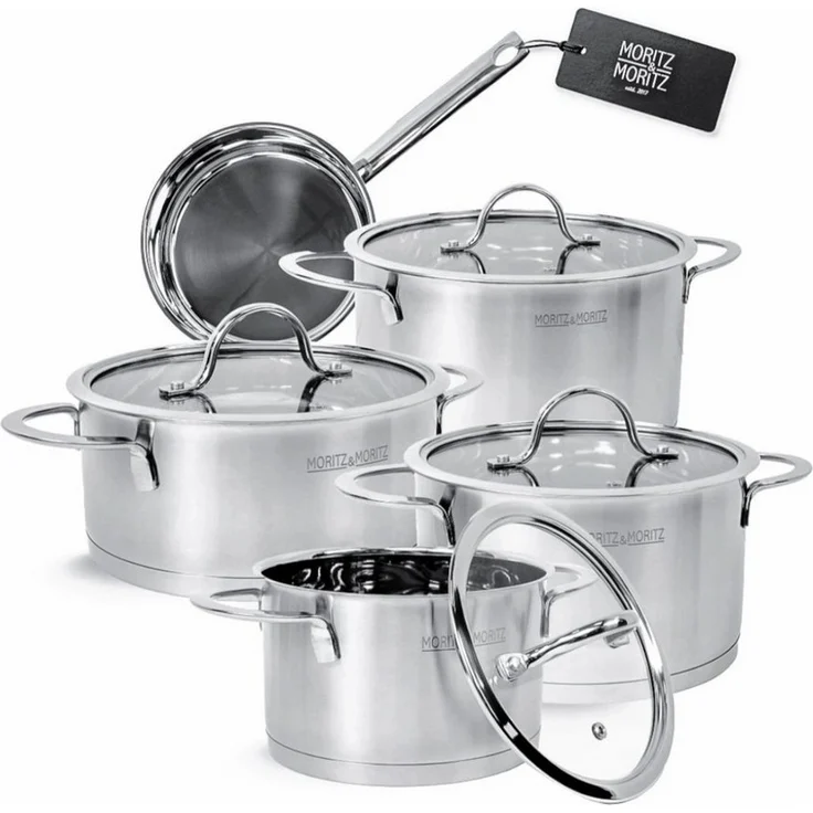 Moritz & Moritz Topf-Set Edelstahl Kochtopfset 9-teilig, 5 Kochtöpfe inkl. 4 Glasdeckel, Edelstahl (Set, 9-tlg, Set), für alle Herdarten – Bild 5