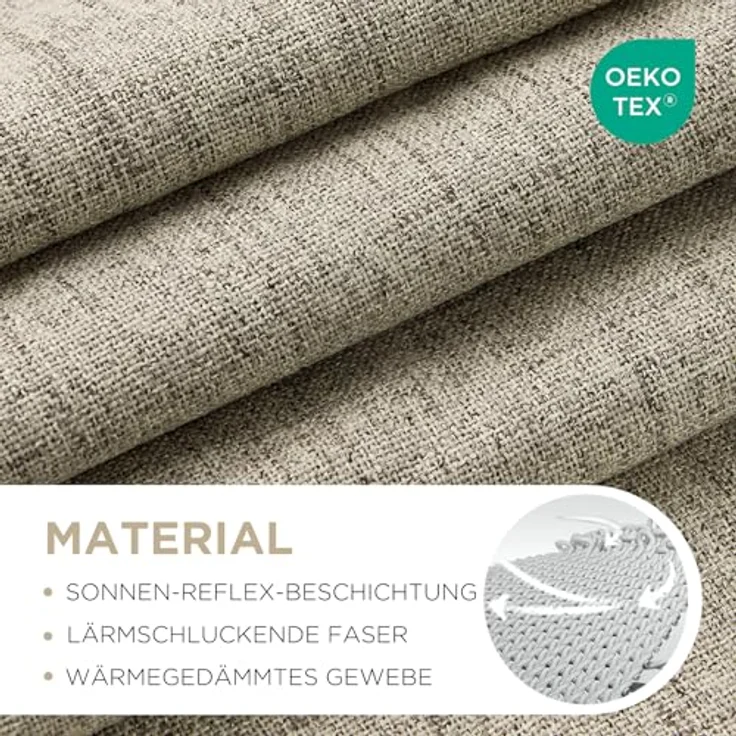 Joydeco 100% Blickdichte Vorhänge mit Schlaufen Verdeckten Leinenoptik, Verdunkelungsvorhang Stangendurchzug Gardinen Thermovorhang Leinen Hitzeschutz für Wohnzimmer – Bild 2