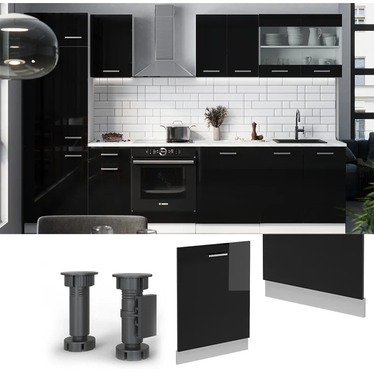 Geschirrspülblende R-Line Schwarz Hochglanz 60 cm ohne Arbeitsplatte Vicco – Bild 3