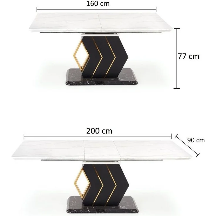 designimpex Esstisch Design HA-888 Tisch Marmoroptik - Schwarz Gold ausziehbar 160 bis 200 – Bild 3