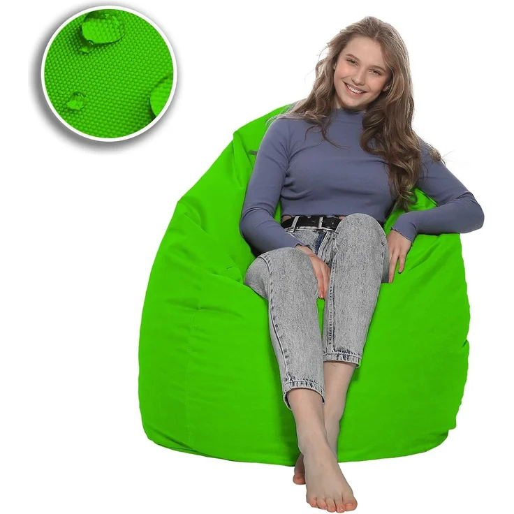 HomeIdeal - Sitzsack XXL Bodenkissen für Erwachsene & Kinder - Geeignet für Gaming oder Entspannen - Indoor wie Outdoor da er Wasserfest ist - mit EPS Perlen, Farbe:Neongrün, Größe:XXXL – Bild 3
