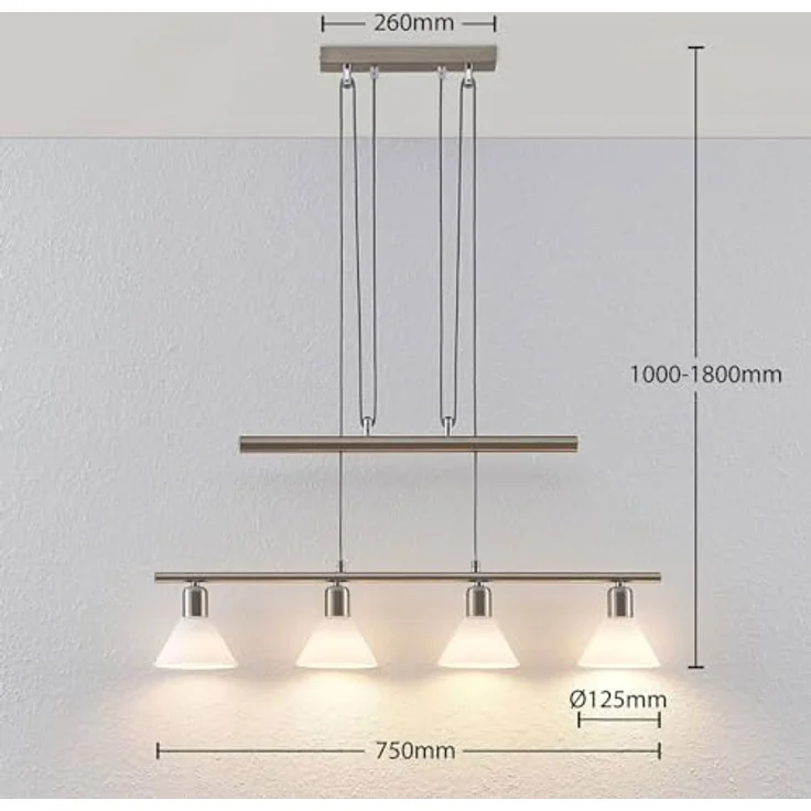 Lindby Pendellampe Delira, 4-flg. nickel, höhenverstellbar mit marmorierten Glasschirmen, für E14 LED Leuchtmittel – Bild 5