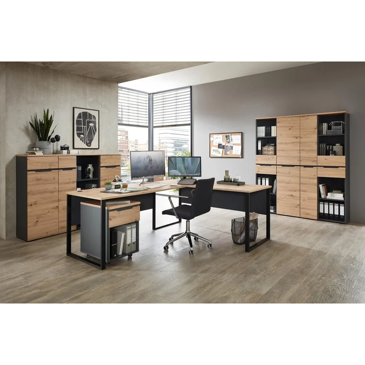 Komplettbüro MEMPHIS IV 8-teilig Front Artisan Eiche Korpus Graphit – Bild 2