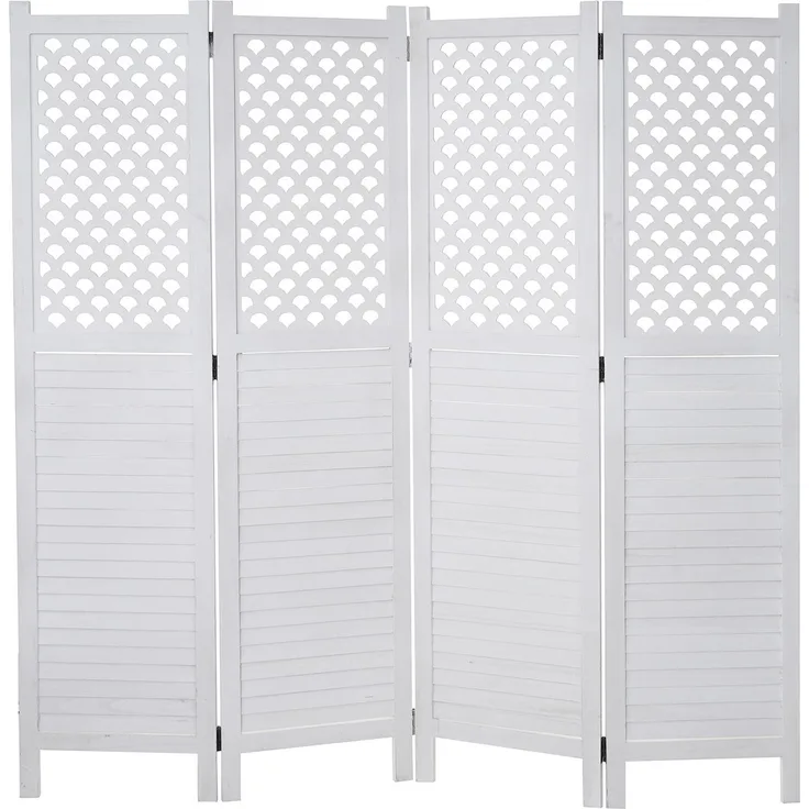 Paravent HWC-A84, Raumteiler Trennwand Sichtschutz, Ornamente 170x161cm ~ weiß