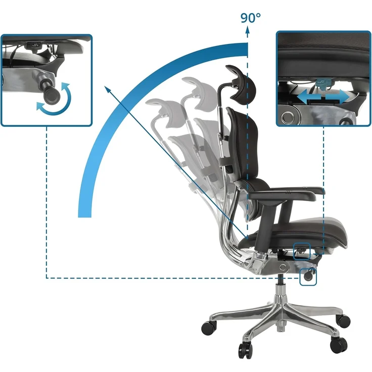 hjh OFFICE Bürostuhl ergonomisch ERGOHUMAN GEN2 Originales Design, Bürosessel mit Flexibler Lordosenstütze, Sitzfläche gepolstert, Stoff Schwarz – Bild 4