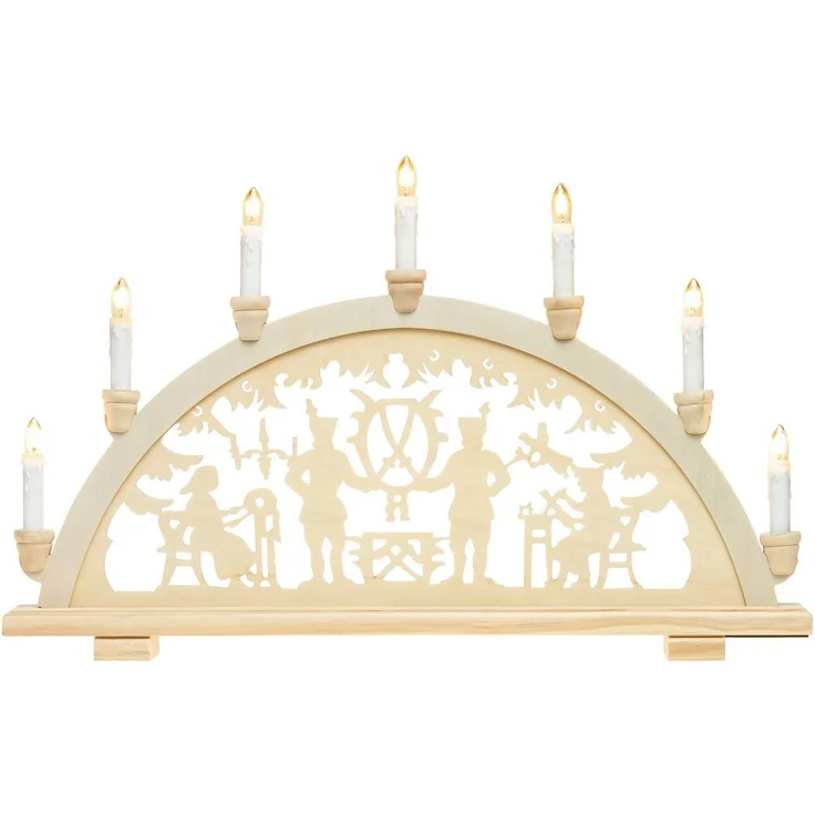 SIKORA Schwibbogen LB33-7 Lichterbogen Motiv Bergmann mit 7 elektrischen Kerzen B:57cm, Innen Deko mit LED Beleuchtung und klassischem Weihnachtsmotiv
