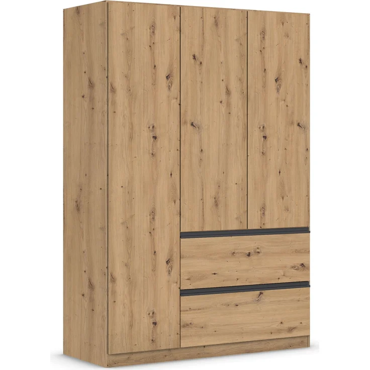 rauch Kleiderschrank, Drehtürenschrank COSTA, 3-türig, 2 Schubkästen, push-to-open, Eiche Artisan, 136 x 197 x 54 cm – Bild 3