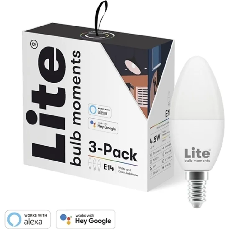 Lite Bulb Moments E14 C35 RGB 2700 - 6500K 4.5W Milky White Lichtquelle Wi-Fi 3er Pack