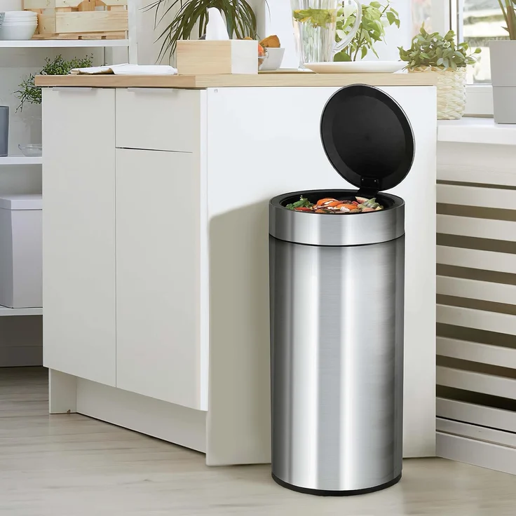 Ribelli 30L Mülleimer mit Sensor - Abfalleimer aus Edelstahl - automatisches Öffnen und Schließen - Inneneimer für Müllbeutel - abnehmbarer Deckel - mit LED-Funktionsanzeige, Matt grau – Bild 2
