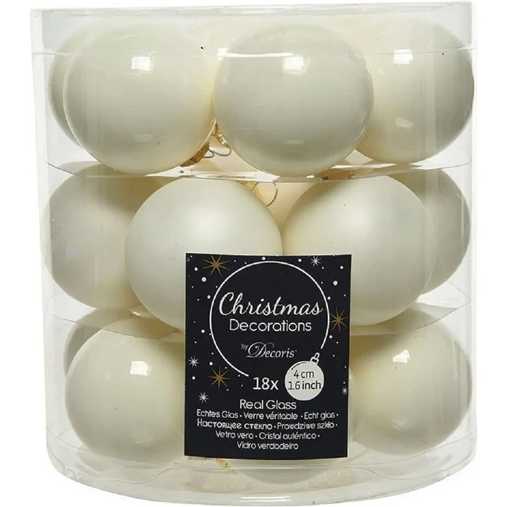 Kaemingk Weihnachtsbaumkugel Weihnachtsbaumkugeln Glas Ø 4 cm wollweiß 18 Stück