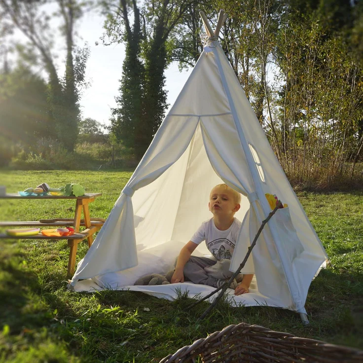 Hej Lønne Kinder Tipi, weißes Zelt, ca. 120 x 120 x 150 cm groß, Spielzelt mit Bodendecke und Fenster, inkl. Beutel und Anleitung, für drinnen und draußen, schadstofffrei – Bild 6