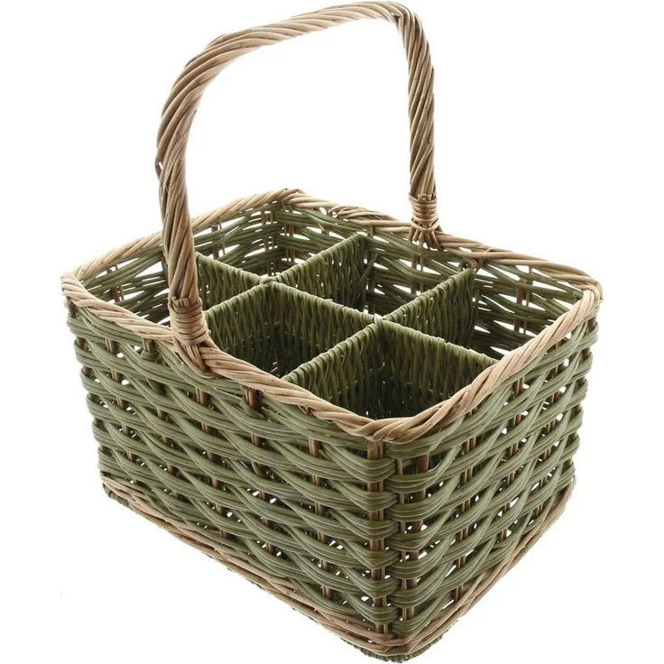 Dekoleidenschaft Flaschenträger "Olivgrün" aus Weide & Polyrattan für 4 / 6 Flaschen, Flaschenkorb, Korb, Getränketräger, Getränkekorb für Weinflaschen Bier Saft Wasser – Bild 3