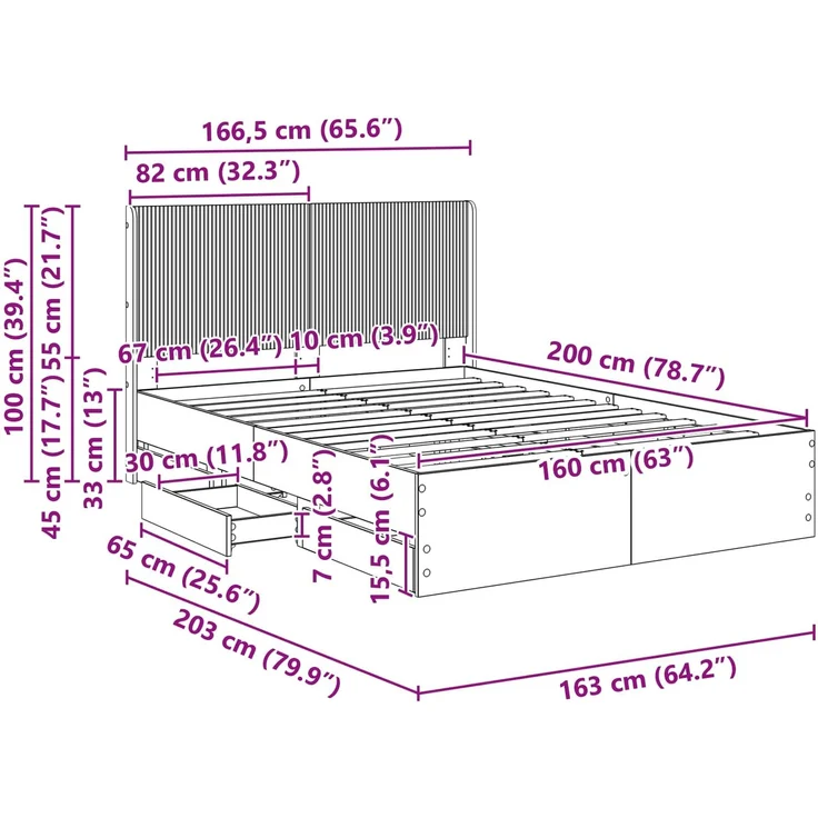 vidaXL Bettgestell mit Stauraum und Kopfteil Schwarz 160 x 200 cm 3413930 – Bild 11