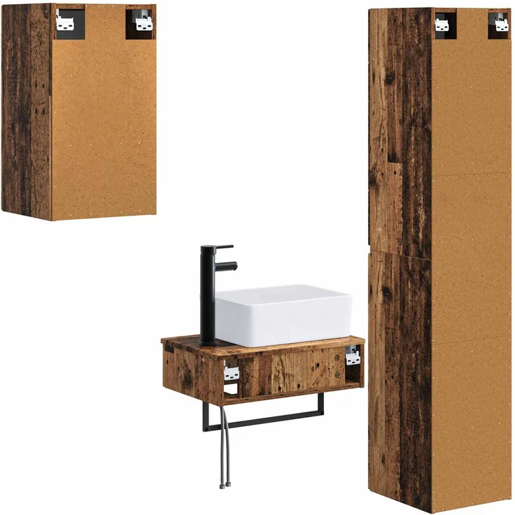 vidaXL Badezimmerschrank-Set 3 stk. Altholz 33 x 34,5 x 160 cm 3406061 – Bild 7
