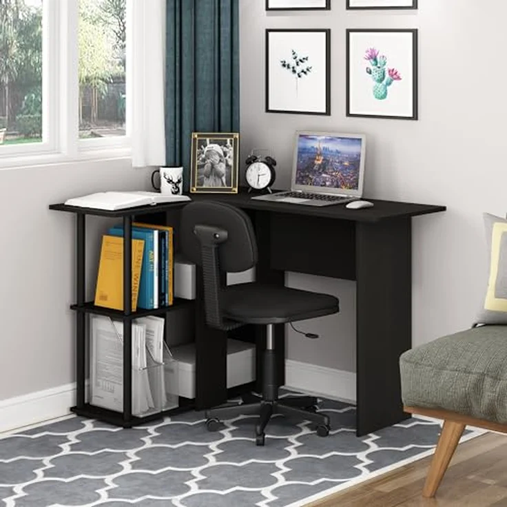 Furinno Abbott L-förmiger Schreibtisch mit Regalen, holz, Espresso/Schwarz, 87.5 x 87.5 x 73.51 cm – Bild 5